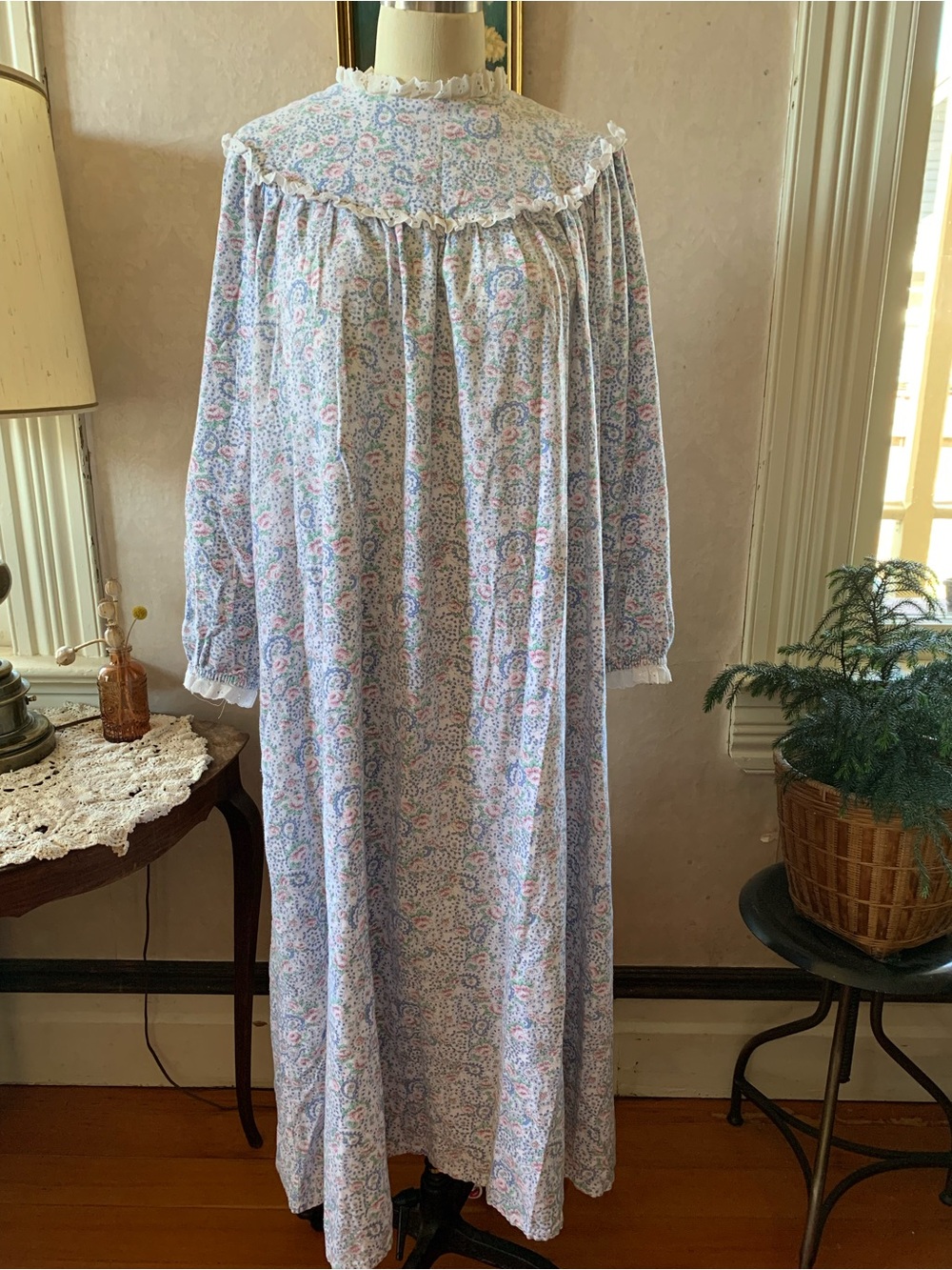 Vintage Lanz of Salzburg Flannel Floral Long Sleeve Nightgown Cottagecore Granny